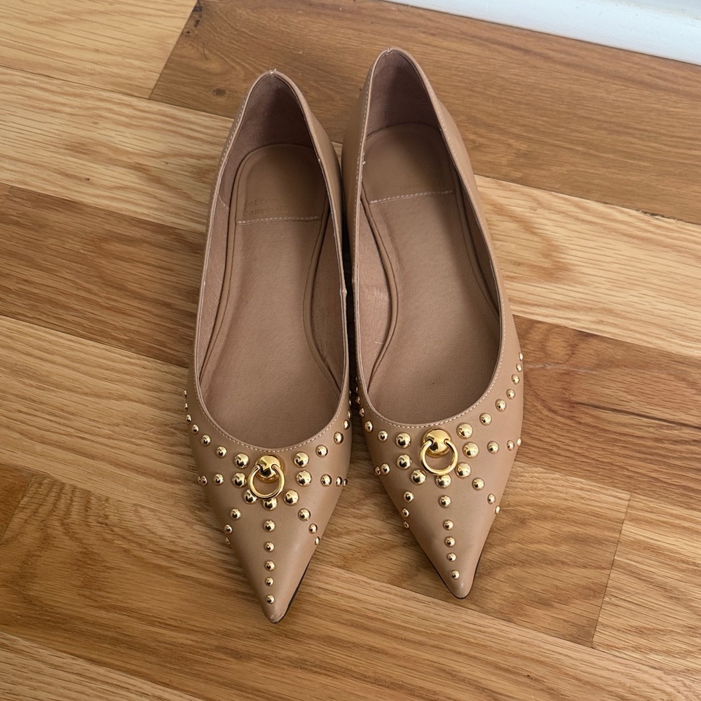 Jeffrey Campbell Tan Pointed Toe Flats with Gold Accents